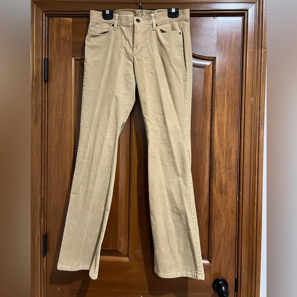 Khaki modern bootcut corduroy pants.